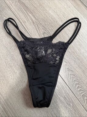 Black Lace-Trim Thong Panty - Womens Intimates